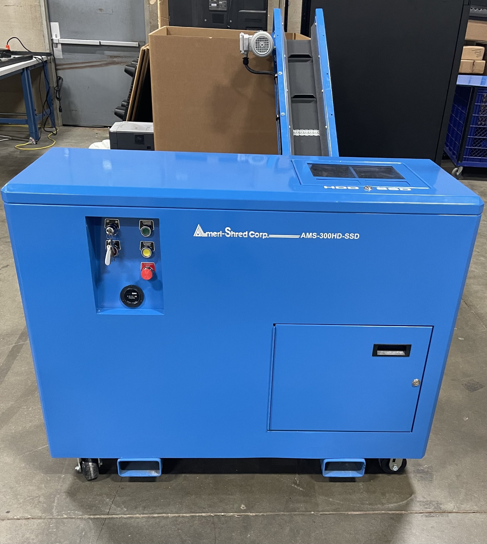 Ameri-Shred AMS-300HD-SSD hard drive shredder at Prime Asset Recovery Marietta GA facility